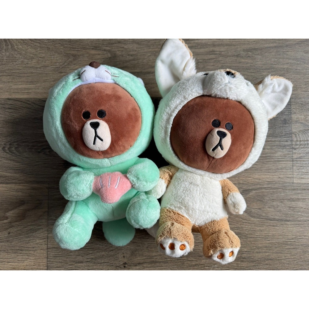 Lot Of 2 Line Friends Jungle Brown‎ Bear Fox And Otter Love Plush BT21
